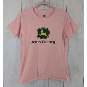John Deere Size XL Pink Green Graphic Short Sleeve Cotton‎ Womens Top